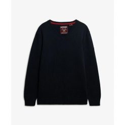 Damski oversize sweter z dekoltem w serek Superdry. Czarne swetry damskie Superdry., s, z aplikacjami, eleganckie, bez kołnierzyka, bez ramiączek, bez kaptura. Za 275.00 zł.