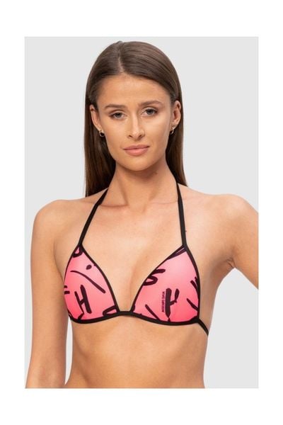 MOSCHINO Różowa góra od bikini w litery, Rozmiar M. Czerwone bikini damskie MOSCHINO, m, bez wzorów. W wyprzedaży za 189.99 zł.