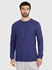4F Longsleeve regular gładki męski - granatowy S. Niebieskie koszulki sportowe męskie 4f, m, bez wzorów, z bawełny, klasyczne, bez kołnierzyka. W wyprzedaży za 39.99 zł.