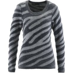 Sweter bonprix dymny szary - srebrny wzorzysty. Szare swetry damskie bonprix, z okrągłym kołnierzem. Za 59.99 zł.