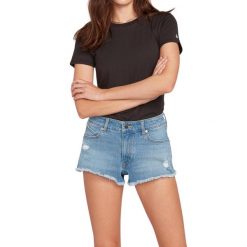 Spodenki sportowe damskie Volcom Stoney Stretch. Niebieskie szorty sportowe damskie Volcom, bez wzorów, z bawełny, sportowe. Za 155.00 zł.