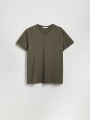 Bawełniany t-shirt slim fit - jasnozielony. Zielone t-shirty męskie Reserved, l, bez wzorów, z bawełny, bez kołnierzyka. Za 59.99 zł.