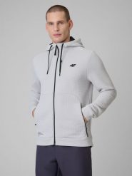 4F Bluza treningowa regular z kapturem męska - biała XXL. Białe bluzy męskie 4f, m, bez wzorów, z kapturem, na fitness i siłownię. Za 249.99 zł.