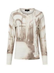 Monari Damska koszulka z długim rękawem Kobiety wiskoza biały|brązowy nadruk, 42. Białe t-shirty damskie Monari, bez wzorów, z wiskozy, bez kołnierzyka. Za 449.95 zł.