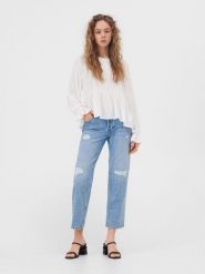 Bluzka damska - kremowy. Białe bluzki damskie Sinsay, l, bez wzorów, z tkaniny, bez kołnierzyka, bez ramiączek. W wyprzedaży za 10.79 zł.