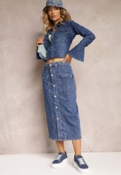 Niebieska Jeansowa Spódnica Midi Zapinana na Guziki Mimmera. Niebieskie spódnice damskie Renee, xs, bez wzorów, z jeansu, midi. Za 59.99 zł.
