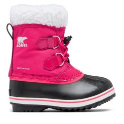Śniegowce Sorel. Czerwone śniegowce dziewczęce Sorel, z nylonu, bez zapięcia. Za 339.99 zł.