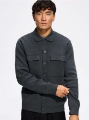 Rozpinany sweter z kołnierzem - ciemnoszary. Szare kardigany męskie Reserved, l, bez wzorów, z dzianiny. Za 159.99 zł.