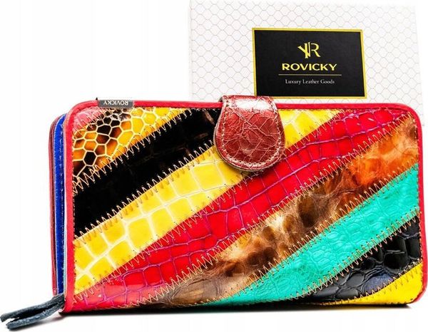 Rovicky Duży, skórzany portfel damski w patchworkowy wzór - Rovicky NoSize. Portfele damskie ROVICKY, bez wzorów. Za 146.84 zł.