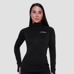 Bluza damska do biegania z kapturem czarna Pulse 1/2 Zip. Czarne bluzy damskie GYMBEAM, s, bez wzorów, z elastanu, z kapturem. Za 127.90 zł.