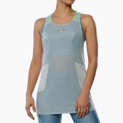 Koszulka do biegania damska Mizuno DryAeroFlow Tank. Niebieskie koszulki sportowe damskie Mizuno, m, bez wzorów, z materiału, bez kołnierzyka, bez ramiączek, do biegania. Za 119.99 zł.