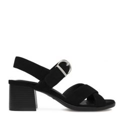 Sandały JENNY. Czarne sandały damskie Jenny, bez wzorów, bez obcasa, na słupku, bez zapięcia. Za 129.99 zł.