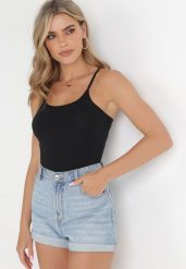 Czarny Top Bawełniany Oriphisei. Czarne bluzki damskie Born2be, l, bez wzorów, z bawełny, bez kołnierzyka, bez ramiączek. Za 19.99 zł.