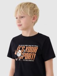 4F T-shirt regular z nadrukiem chłopięcy - czarny 158 (12-13 lat). Czarne t-shirty dla chłopców 4f, bez wzorów, z bawełny, bez ramiączek. W wyprzedaży za 19.99 zł.