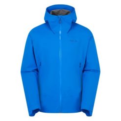Kurtka przeciwdeszczowa męska Rab Downpour Light Jacket z kapturem. Niebieskie kurtki męskie RAB, m, bez wzorów, trekkingowe. Za 539.99 zł.