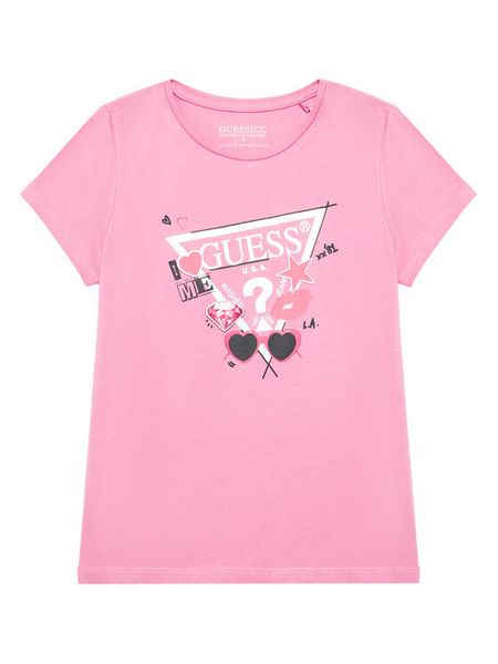 Guess T-Shirt J5YI00 K6YW4 Różowy Regular Fit. Czerwone t-shirty i topy dla dziewczynek Guess, z aplikacjami, z bawełny, bez ramiączek. Za 49.99 zł.