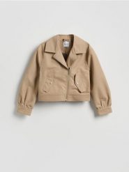 Kurtka z szalem - beżowy. Brązowe kurtki damskie Reserved, l, bez wzorów, z bawełny, bez kaptura. Za 279.99 zł.