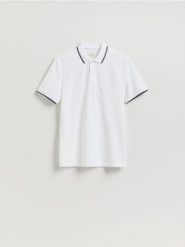 Koszulka polo z merceryzowaną bawełną - biały. Białe koszulki polo męskie Reserved, l, bez wzorów, z bawełny, bez ramiączek. Za 139.99 zł.