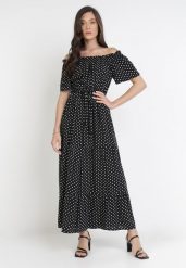 Czarna Sukienka Paphophi. Czarne sukienki damskie Born2be, l, bez wzorów, z materiału, bez kołnierzyka, bez ramiączek, maxi, rozkloszowane. Za 74.99 zł.