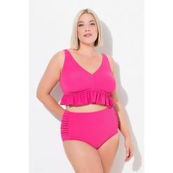 Damskie Bikini faktura falbana miękkie miseczki regulowane ramiączka. Czerwone bikini damskie Ulla Popken, plus size, bez wzorów, plus size. Za 244.99 zł.