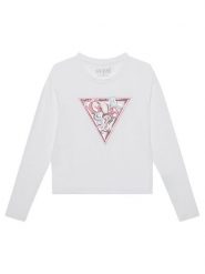 Guess Bluzka J5YI15 K6YW4 Biały Regular Fit. Białe bluzki dla dziewczynek Guess, z aplikacjami, z bawełny, bez kołnierzyka, bez ramiączek. Za 69.99 zł.
