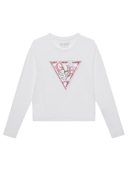 Guess Bluzka J5YI15 K6YW4 Biały Regular Fit. Białe bluzki dla dziewczynek Guess, z aplikacjami, z bawełny, bez kołnierzyka, bez ramiączek. Za 69.99 zł.