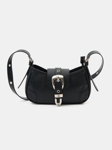 Torebka hobo na ramię z ozdobną klamrą - czarny. Czarne torby na ramię damskie Sinsay, bez wzorów, bez dodatków. Za 39.99 zł.