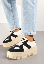 Czarno-Beżowe Sneakersy w Stylu Tenisówek na Platformie z Tłoczeniami Firreis. Czarne obuwie sportowe damskie Born2be, bez wzorów, z jeansu, tenisowe. Za 99.99 zł.