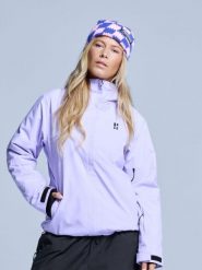 Kurtka narciarska damska - Arctic 2L ocieplana - liliowa. Fioletowe kurtki snowboardowe damskie POEDERBAAS, l, bez wzorów, z materiału, bez kaptura, narciarskie. Za 807.02 zł.