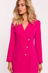 Elegancka sukienka żakietowa z dekoltem V i guzikami róż. Czerwone sukienki damskie MOE, xl, bez wzorów, eleganckie, bez kołnierzyka, bez ramiączek. Za 399.00 zł.