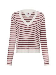 Tommy Jeans Sweter Kobiety drobna dzianina czerwony|biały, XS. Białe swetry damskie Tommy Jeans, xs, bez wzorów, z dzianiny, sportowe, bez kołnierzyka, bez ramiączek, bez kaptura. Za 279.95 zł.