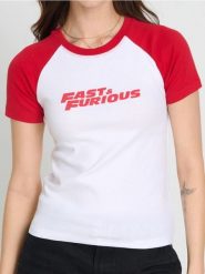 Koszulka z raglanowym rękawkiem Fast & Furious - biały. Białe t-shirty damskie Sinsay, l, bez wzorów, bez kołnierzyka. Za 29.99 zł.