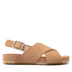 Sandały Timberland. Brązowe sandały damskie Timberland, bez wzorów, bez obcasa, na płaskiej podeszwie, bez zapięcia. Za 429.99 zł.