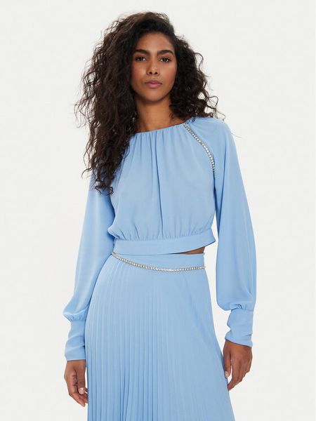 Liu Jo Bluzka CA4409 TS055 Błękitny Regular Fit. Niebieskie bluzki damskie Liu Jo, bez wzorów, z syntetyku, bez kołnierzyka, bez ramiączek. Za 519.99 zł.