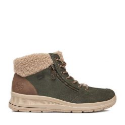 Trzewiki Rieker. Zielone botki damskie Rieker, bez obcasa, na koturnie, bez zapięcia. Za 399.99 zł.
