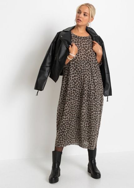 Sukienka bombka shirtowa. Brązowe sukienki damskie bonprix, bez wzorów, eleganckie, bez kołnierzyka, bez ramiączek, maxi, bombki. Za 139.99 zł.