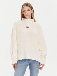 Tommy Jeans Sweter Badge DW0DW21676 Écru Relaxed Fit. Swetry damskie Tommy Jeans, xs, bez wzorów, z bawełny, bez kołnierzyka, bez ramiączek, bez kaptura. Za 389.99 zł.