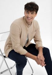 Koszula ze stójką, Slim Fit, K-LANGE. Brązowe koszule męskie Volcano, l, bez wzorów, z bawełny, klasyczne, bez kołnierzyka, bez ramiączek. Za 149.99 zł.