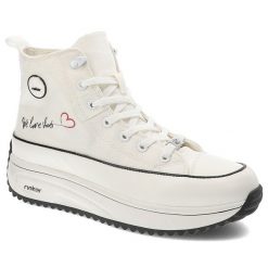 Białe Sneakersy Rieker Sportowe Obuwie Damskie. Białe obuwie sportowe damskie Rieker, bez wzorów, z materiału, trekkingowe. Za 299.00 zł.