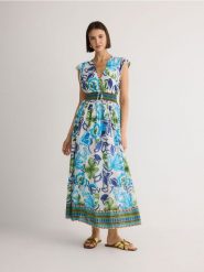 Sukienka z bawełny - niebieski. Niebieskie sukienki damskie Reserved, l, bez wzorów, z bawełny, bez kołnierzyka, bez ramiączek. W wyprzedaży za 159.99 zł.