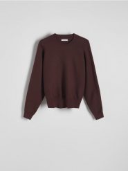 Sweter regular z wiskozą - ciemnobrązowy. Brązowe swetry damskie Reserved, l, bez wzorów, z dzianiny, bez kołnierzyka, bez ramiączek, bez kaptura. W wyprzedaży za 69.99 zł.
