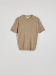 Sweter z wiskozą - beżowy. Brązowe swetry przez głowę męskie Reserved, l, bez wzorów, z dzianiny, bez kołnierzyka. W wyprzedaży za 69.99 zł.