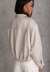 Beżowa Kurtka Bomberka Oversize z Regulowanymi Mankietami Lann. Brązowe kurtki damskie Renee, na wiosnę, l, bez wzorów, z jeansu, bez kaptura. Za 169.99 zł.