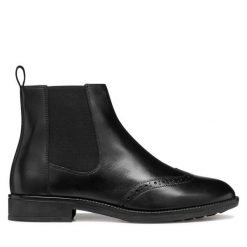 Sztyblety Geox. Czarne botki damskie Geox, bez obcasa, na płaskiej podeszwie, bez zapięcia. Za 399.99 zł.