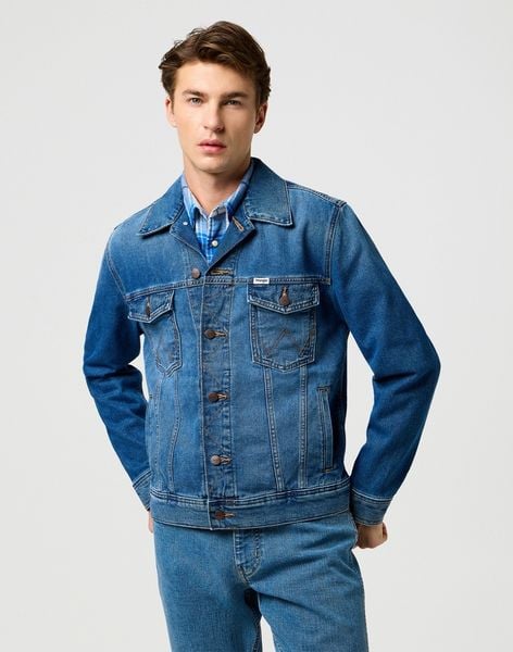 MĘSKA KURTKA JEANSOWA WRANGLER DENIM JACKET MYSTIC 112371358. Kurtki męskie Wrangler, m, bez wzorów, z denimu, bez kaptura. Za 299.99 zł.