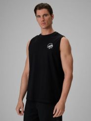4F Koszulka bez rękawów relaxed z nadrukiem męska - czarna L. Czarne t-shirty męskie 4f, l, bez wzorów, z bawełny, bez kołnierzyka. Za 59.99 zł.