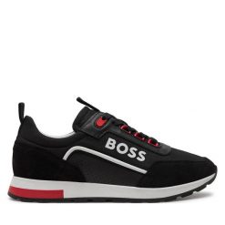 Sneakersy BOSS. Czarne trampki i tenisówki chłopięce Boss, bez wzorów, bez zapięcia. Za 529.99 zł.