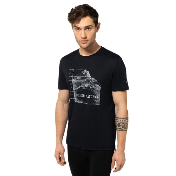 Koszulka męska z merino Super.Natural Men's 7 Peaks Tee z krótkim rękawem. Czarne koszulki sportowe męskie super.natural, m, bez wzorów, bez kołnierzyka, bez ramiączek, trekkingowe. Za 299.99 zł.