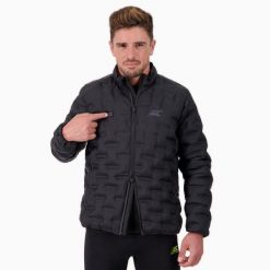 Kurtka puchowa męska z ogrzewaniem na wędrówki WARM DOWN JACKET. Czarne kurtki sportowe męskie BODYCROSS, na zimę, m, bez wzorów, z puchu, do biegania. Za 1,629.99 zł.