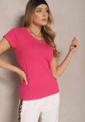 Różowy T-shirt Basic z Bawełny Liaselle. Czerwone bluzki damskie Renee, l, bez wzorów, z bawełny, eleganckie, bez kołnierzyka. Za 24.99 zł.